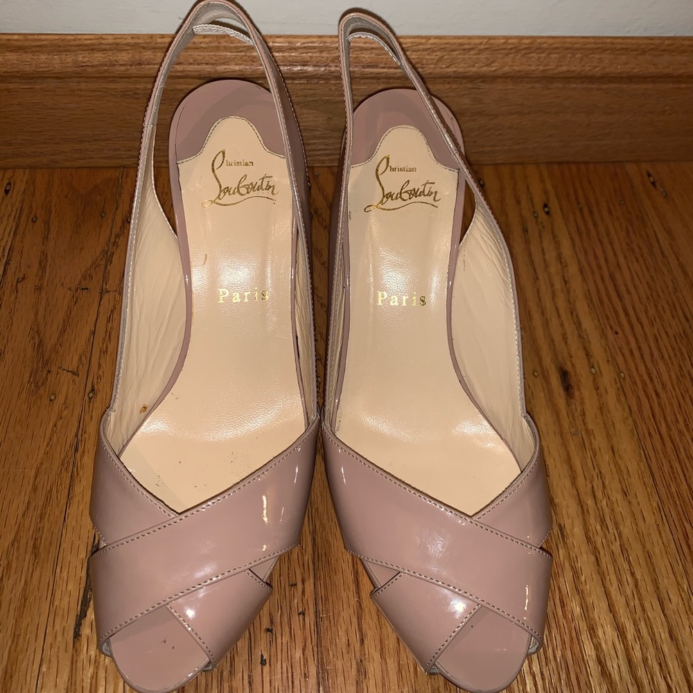 Christian Louboutin patten leather beige heels